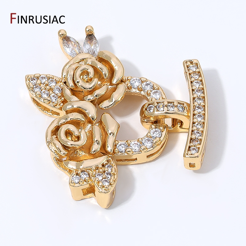 Jewelry Making Articles - Kancing Mutiara Bunga Zirkon Berlapis Emas