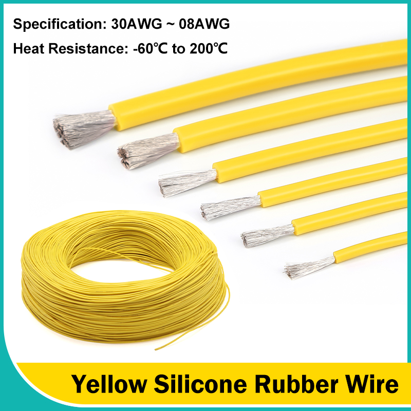 Wire 22 Gauge Copper - Kabel Karet Silikon Lembut Kuning 30/28/26/24/22/20/18/16/15/14/13/12/10/08