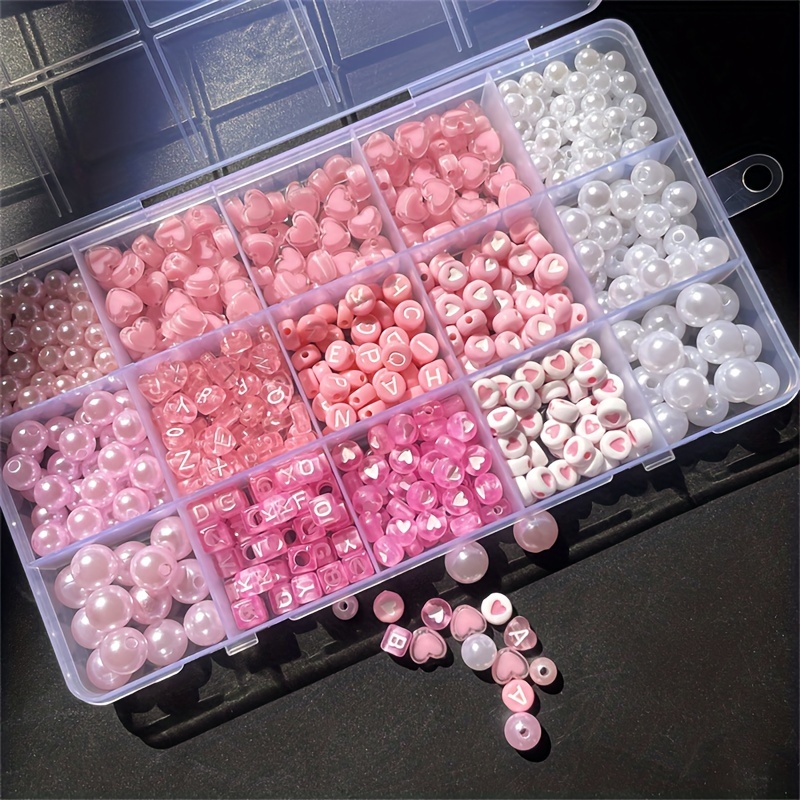 Jewelry Making Tutorials - Kotak alfabet merah muda 10 buah,